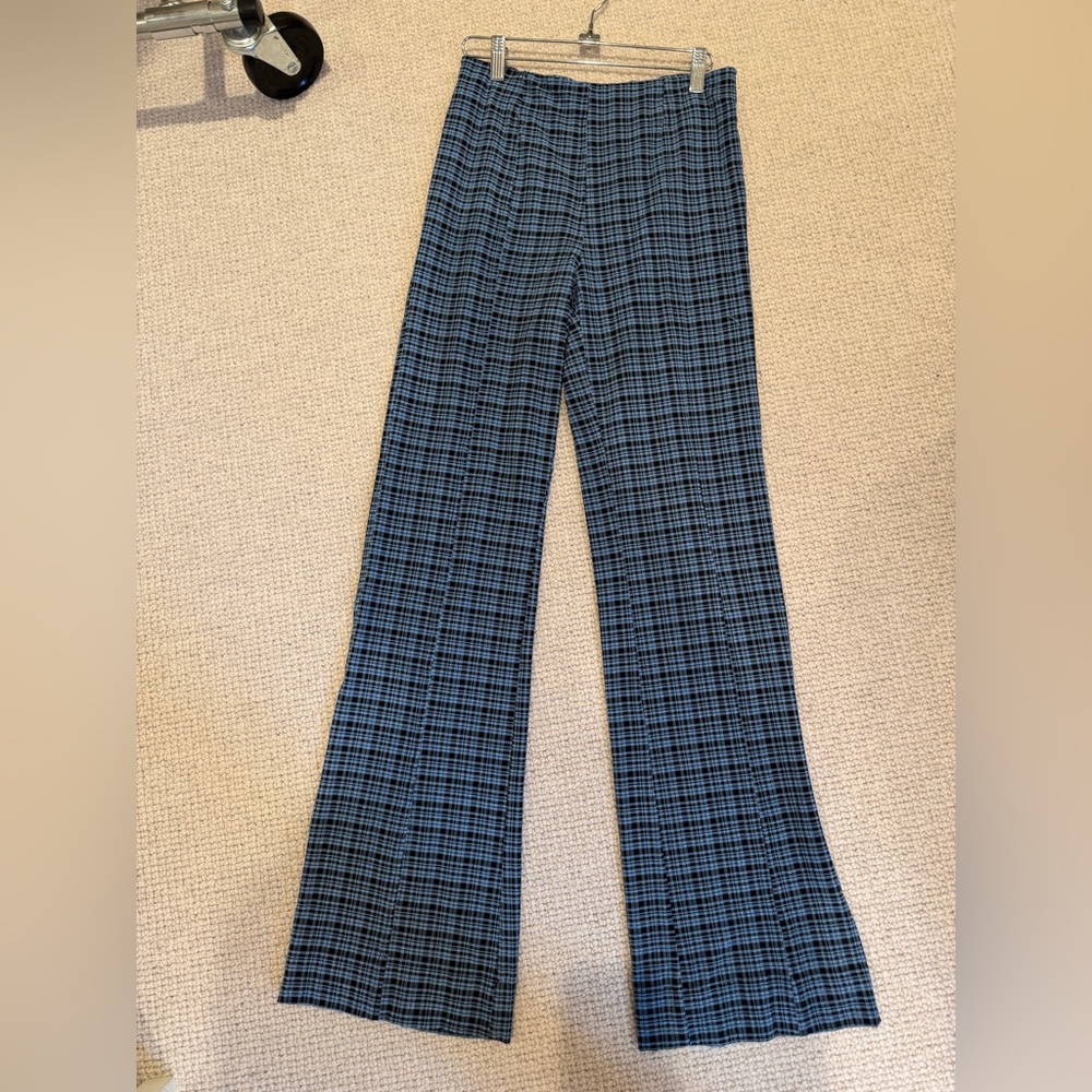 Ganni Plaid Flared Pants in Blue and Black
